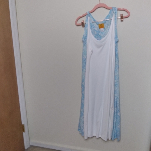 Ruby Rd. Blue and White Medallion Print Sleeveless Tank Maxi Dress Small Petite - Picture 10 of 10